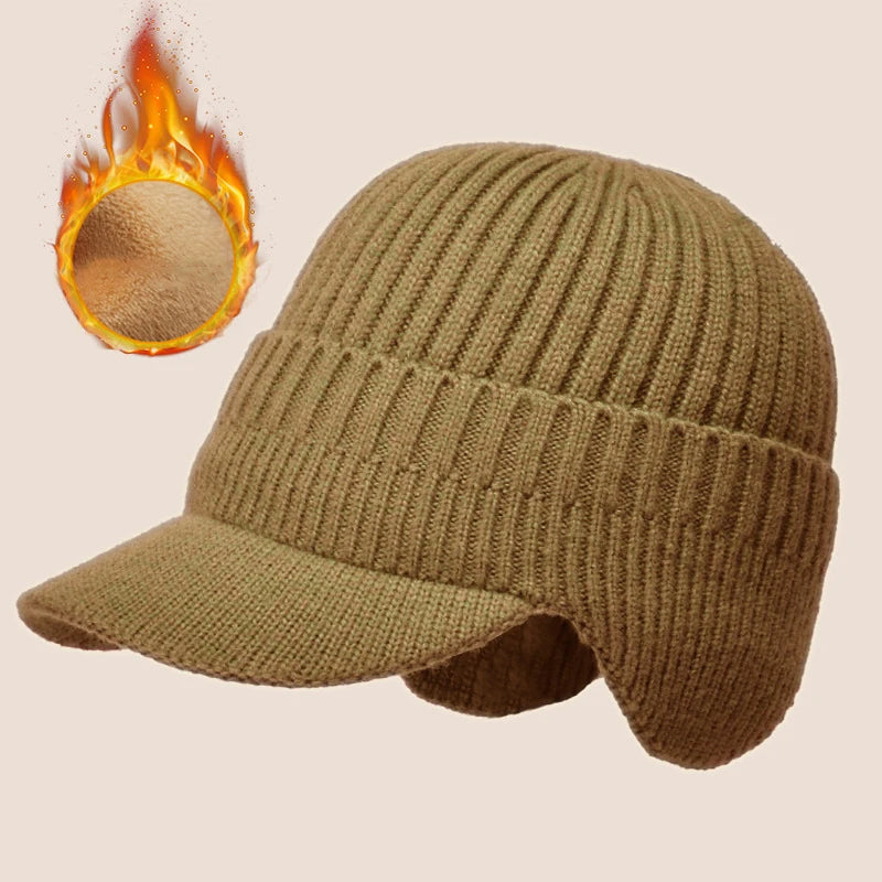 Kramano™ Męska czapka zimowa z dzianiny z nausznikami i daszkiem