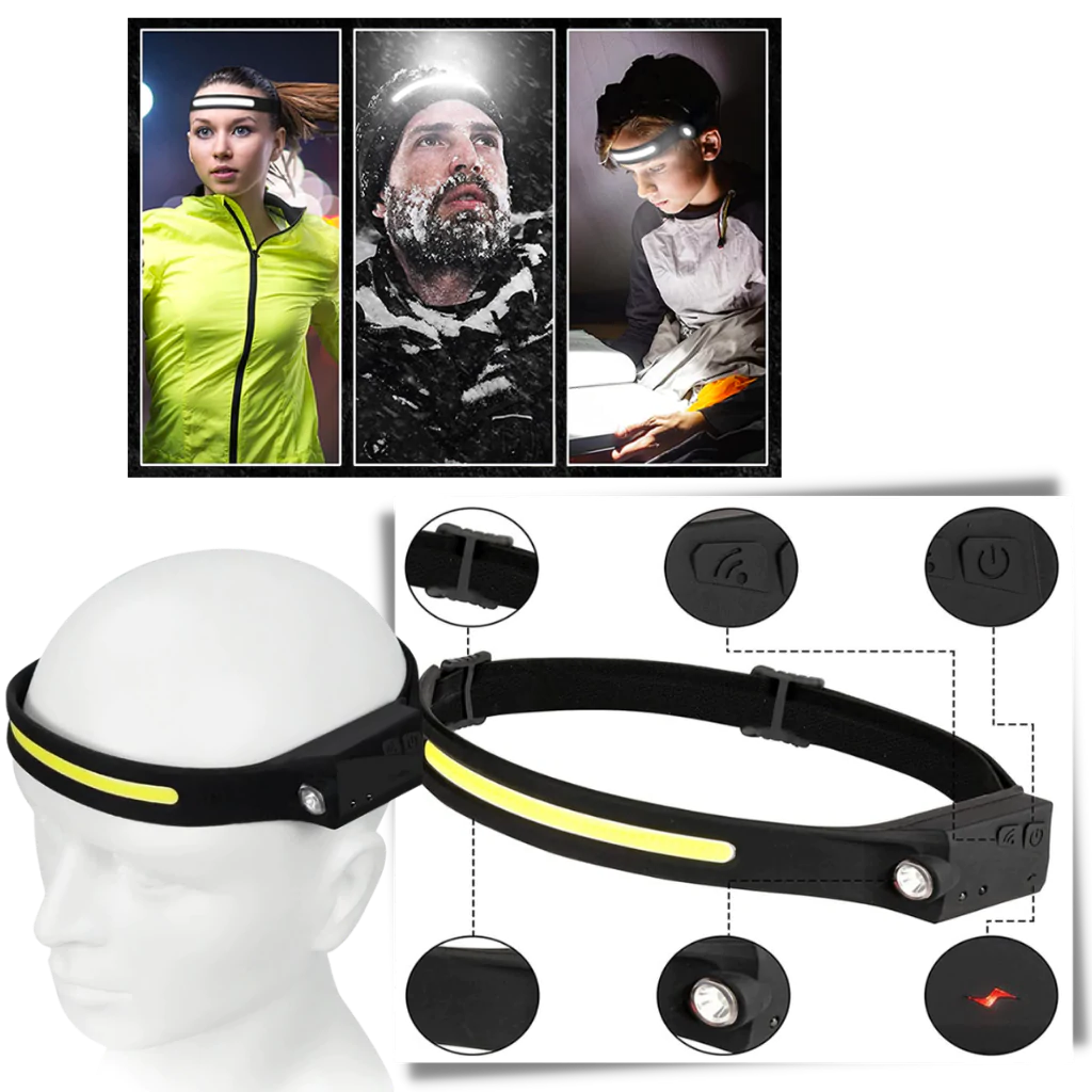 Kramano™ Latarka czołowa LED z czujnikiem ruchu, akumulator, 350 lm
