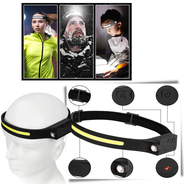 Kramano™ Latarka czołowa LED z czujnikiem ruchu, akumulator, 350 lm