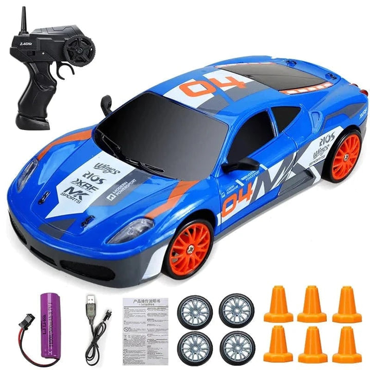 Mini samochód RC do driftu z lampami LED i zapasowymi kołami