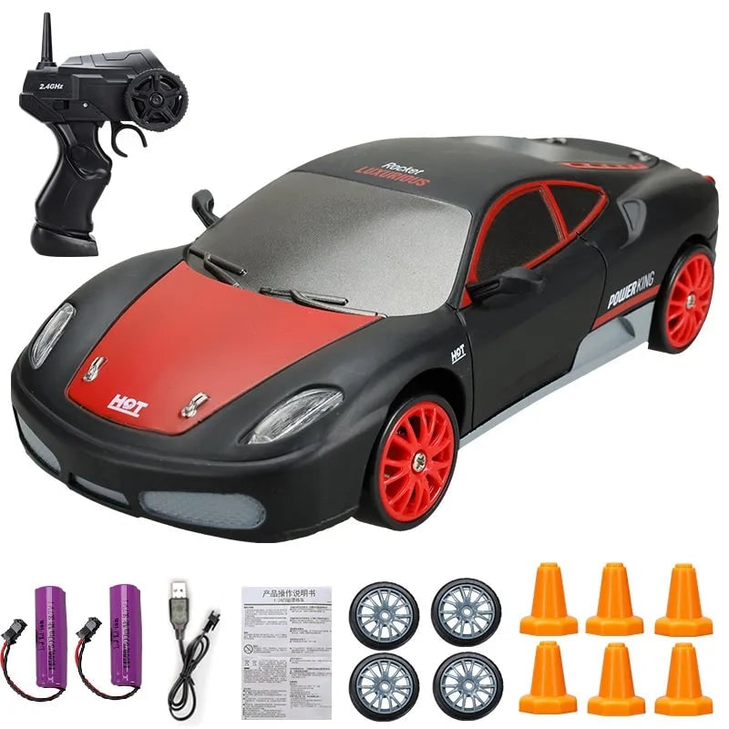 Mini samochód RC do driftu z lampami LED i zapasowymi kołami