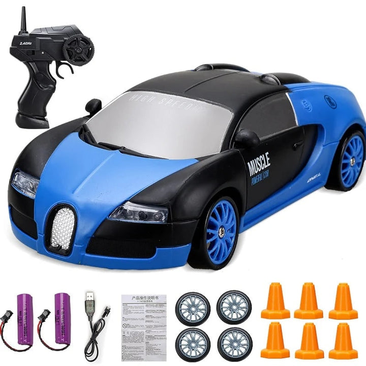Mini samochód RC do driftu z lampami LED i zapasowymi kołami