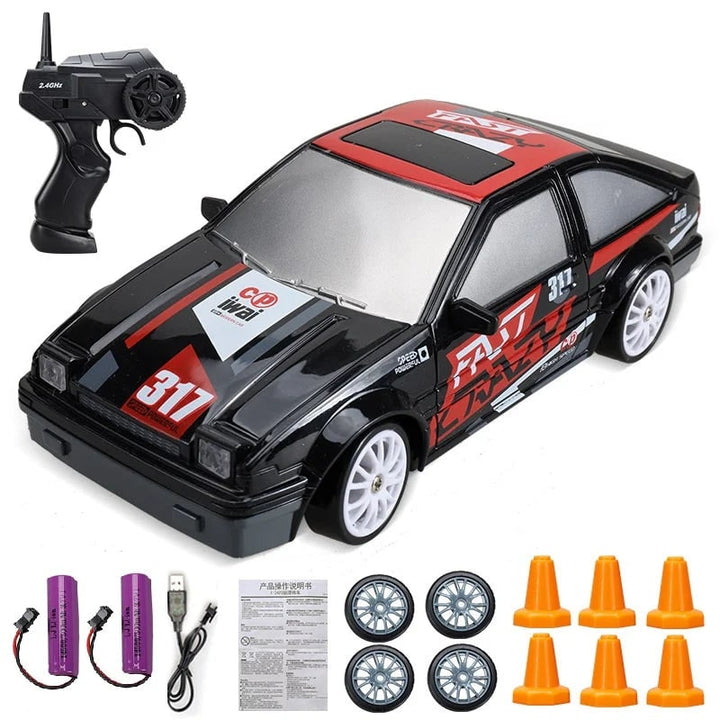 Mini samochód RC do driftu z lampami LED i zapasowymi kołami