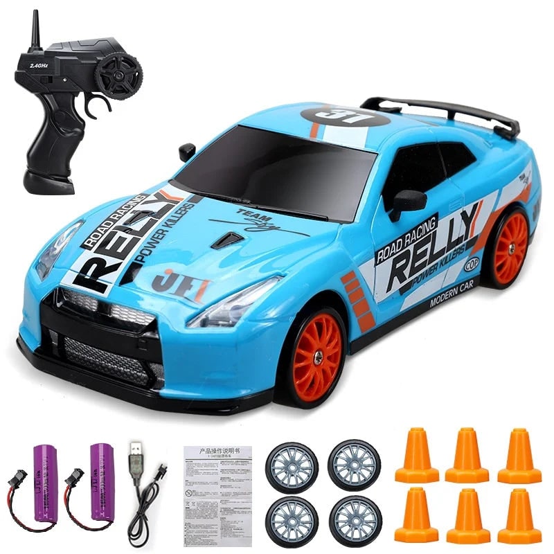 Mini samochód RC do driftu z lampami LED i zapasowymi kołami