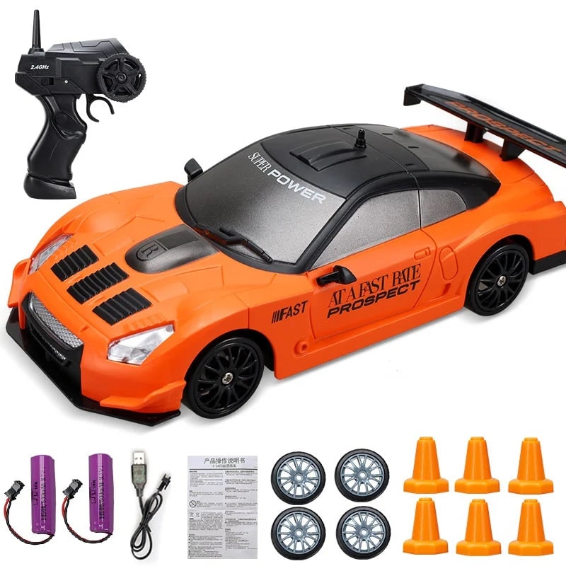 Mini samochód RC do driftu z lampami LED i zapasowymi kołami