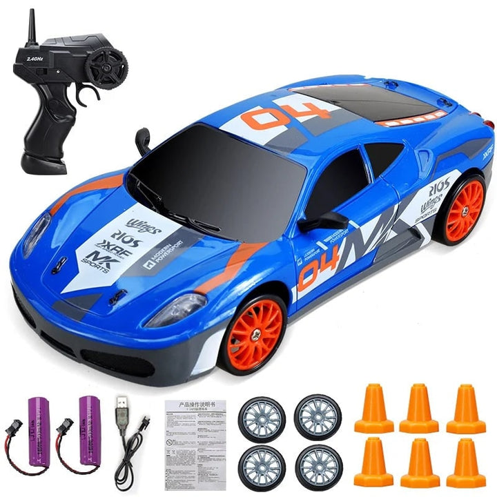 Mini samochód RC do driftu z lampami LED i zapasowymi kołami
