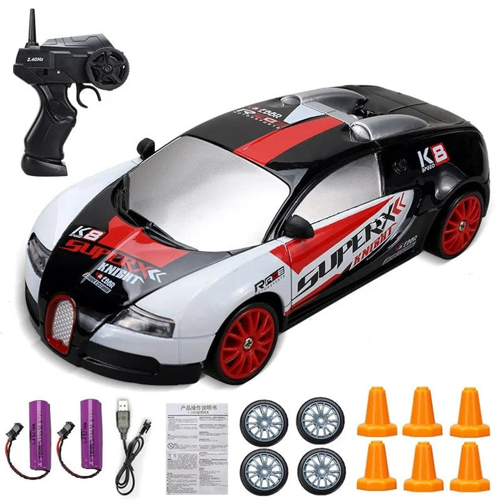 Mini samochód RC do driftu z lampami LED i zapasowymi kołami