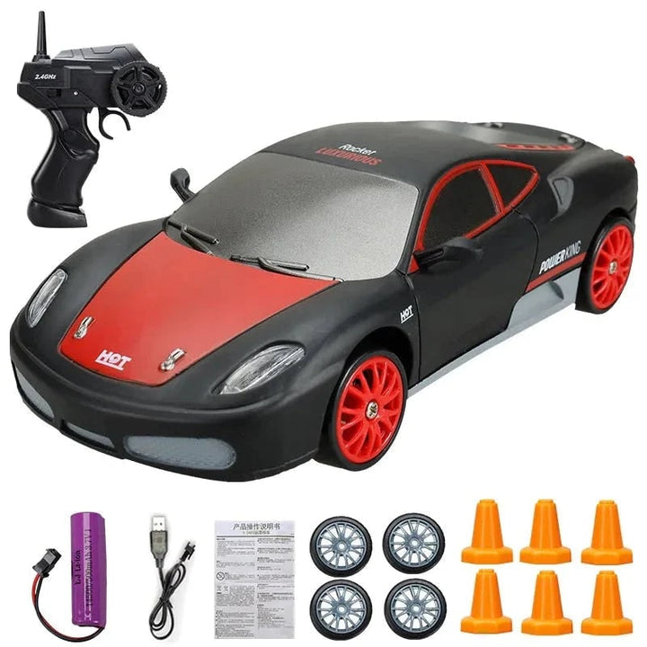 Mini samochód RC do driftu z lampami LED i zapasowymi kołami