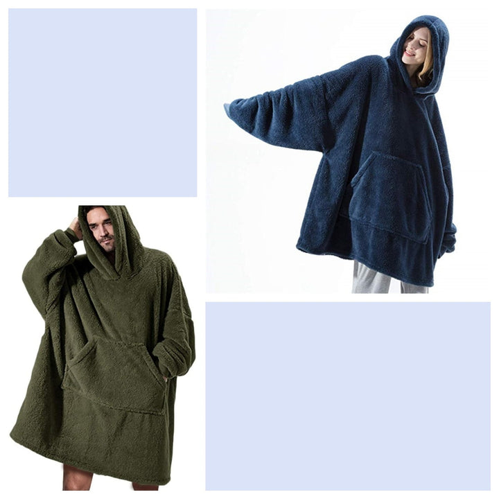 Kramano™ Bluza-koc oversize z grubego dwustronnego polaru z kieszenią