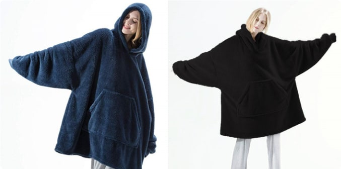 Kramano™ Bluza-koc oversize z grubego dwustronnego polaru z kieszenią