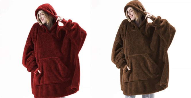 Kramano™ Bluza-koc oversize z grubego dwustronnego polaru z kieszenią