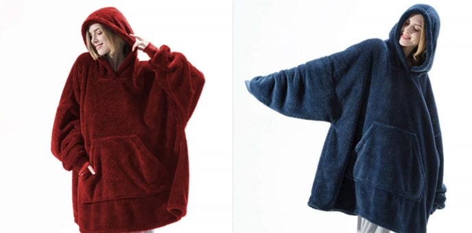 Kramano™ Bluza-koc oversize z grubego dwustronnego polaru z kieszenią