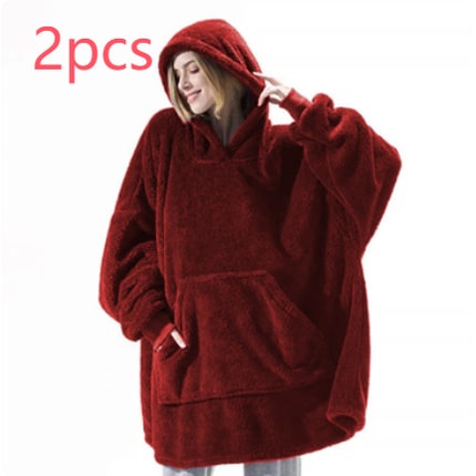 Kramano™ Bluza-koc oversize z grubego dwustronnego polaru z kieszenią