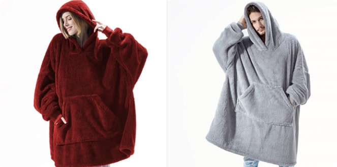 Kramano™ Bluza-koc oversize z grubego dwustronnego polaru z kieszenią