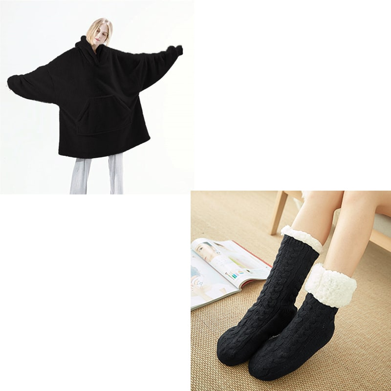 Kramano™ Bluza-koc oversize z grubego dwustronnego polaru z kieszenią