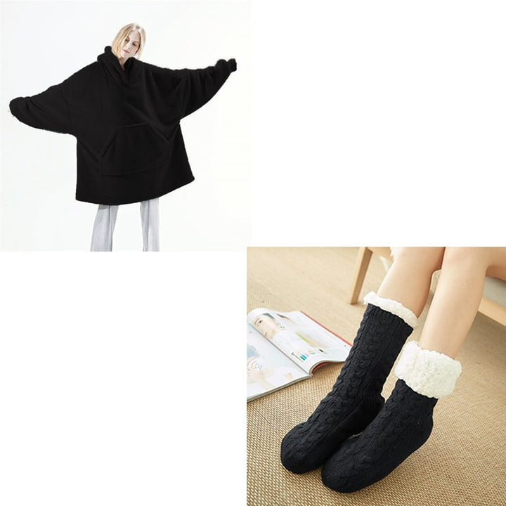Kramano™ Bluza-koc oversize z grubego dwustronnego polaru z kieszenią