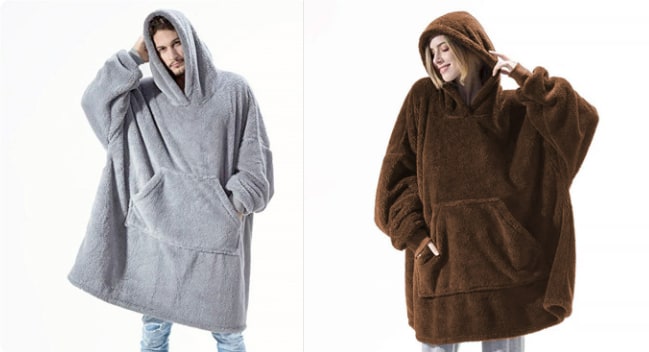 Kramano™ Bluza-koc oversize z grubego dwustronnego polaru z kieszenią