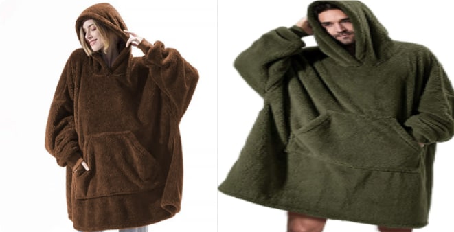 Kramano™ Bluza-koc oversize z grubego dwustronnego polaru z kieszenią