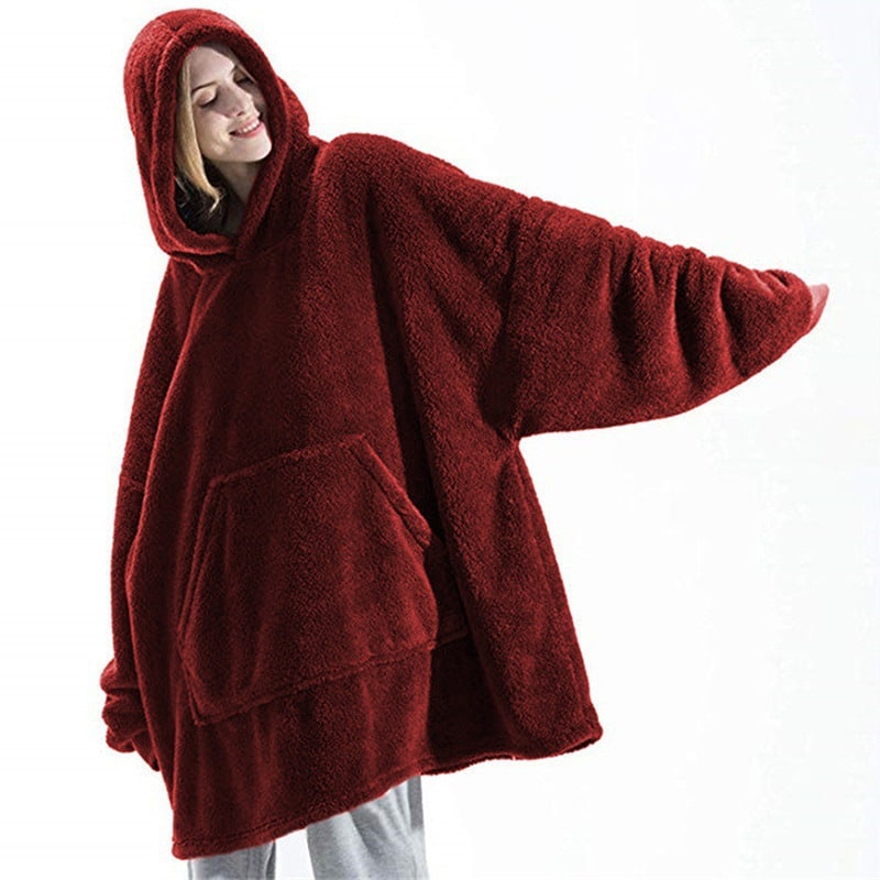 Kramano™ Bluza-koc oversize z grubego dwustronnego polaru z kieszenią