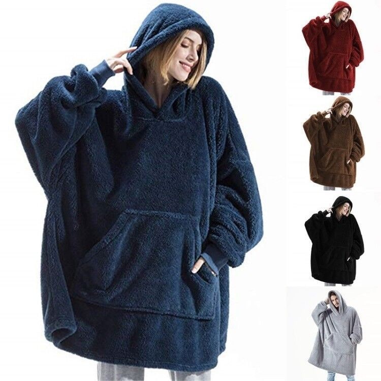 Kramano™ Bluza-koc oversize z grubego dwustronnego polaru z kieszenią