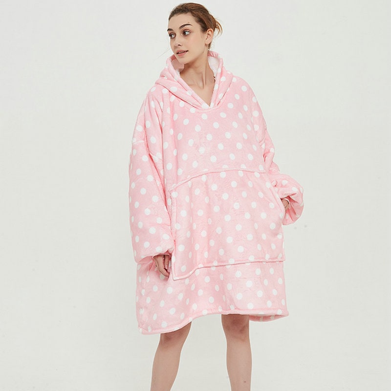 Kramano™ Bluza-koc z podszewką sherpa w zabawne wzory, długa do kolan