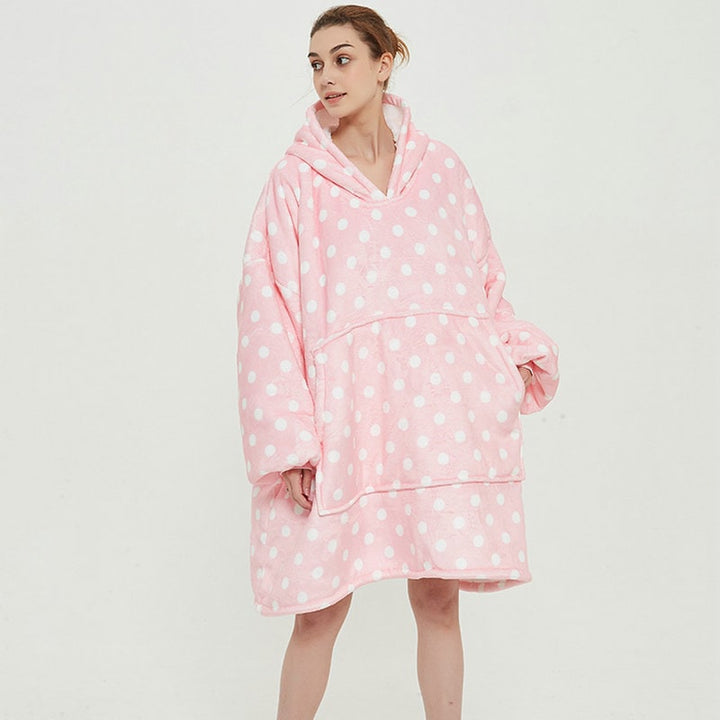 Kramano™ Bluza-koc z podszewką sherpa w zabawne wzory, długa do kolan