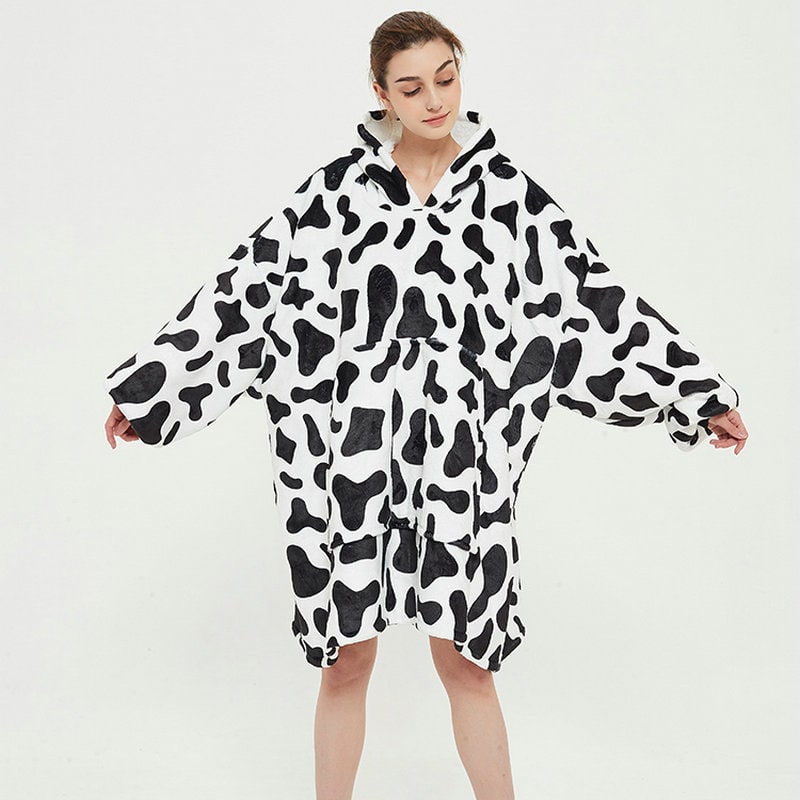 Kramano™ Bluza-koc z podszewką sherpa w zabawne wzory, długa do kolan