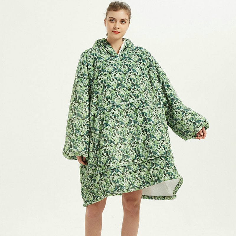 Kramano™ Bluza-koc z podszewką sherpa w zabawne wzory, długa do kolan