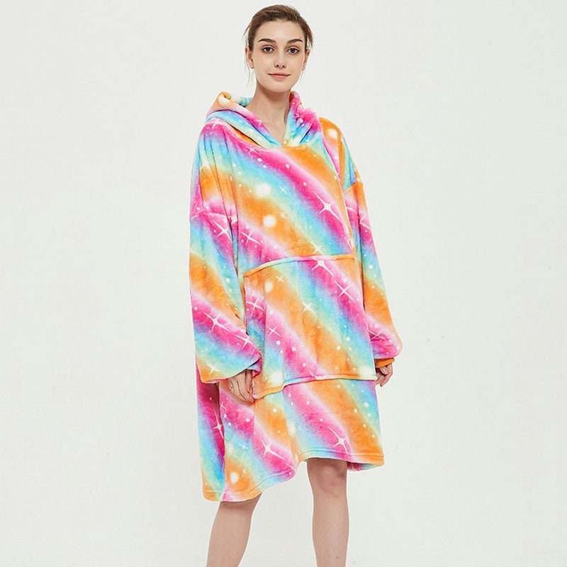 Kramano™ Bluza-koc z podszewką sherpa w zabawne wzory, długa do kolan