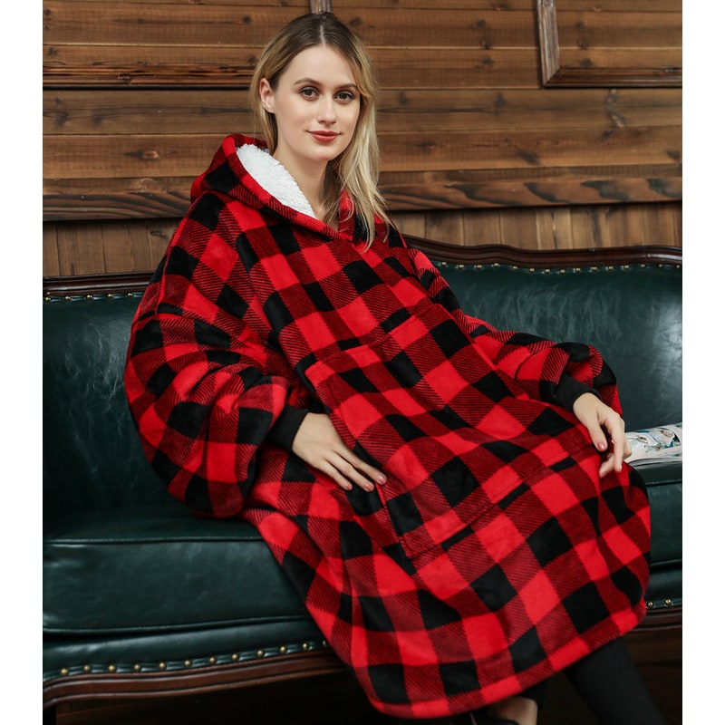 Kramano™ Bluza-koc z podszewką sherpa w zabawne wzory, długa do kolan