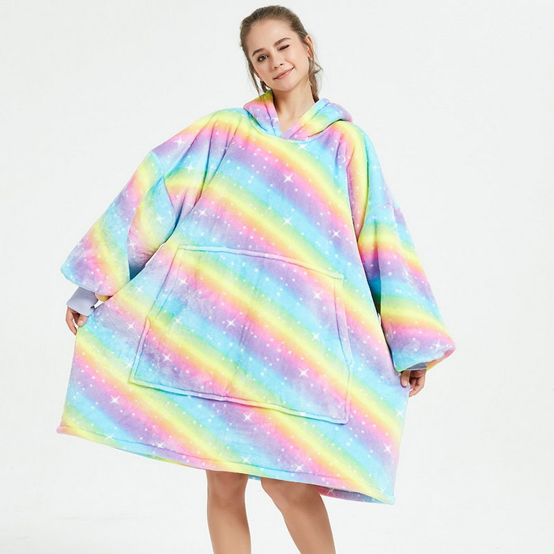 Kramano™ Bluza-koc z podszewką sherpa w zabawne wzory, długa do kolan