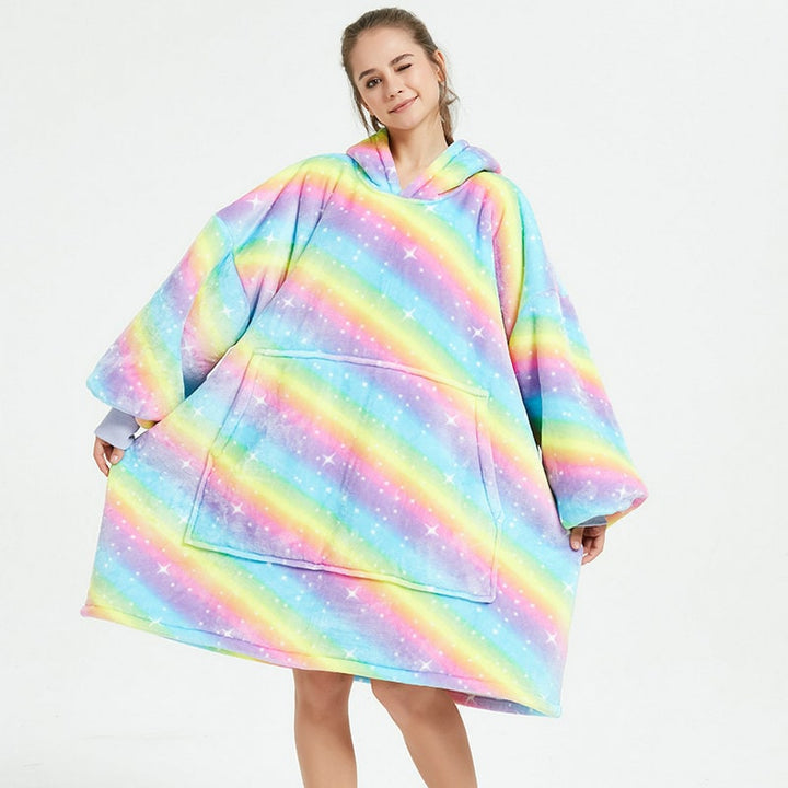 Kramano™ Bluza-koc z podszewką sherpa w zabawne wzory, długa do kolan