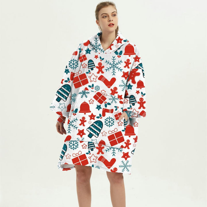 Kramano™ Bluza-koc z podszewką sherpa w zabawne wzory, długa do kolan