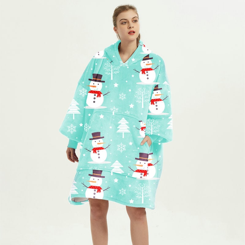 Kramano™ Bluza-koc z podszewką sherpa w zabawne wzory, długa do kolan