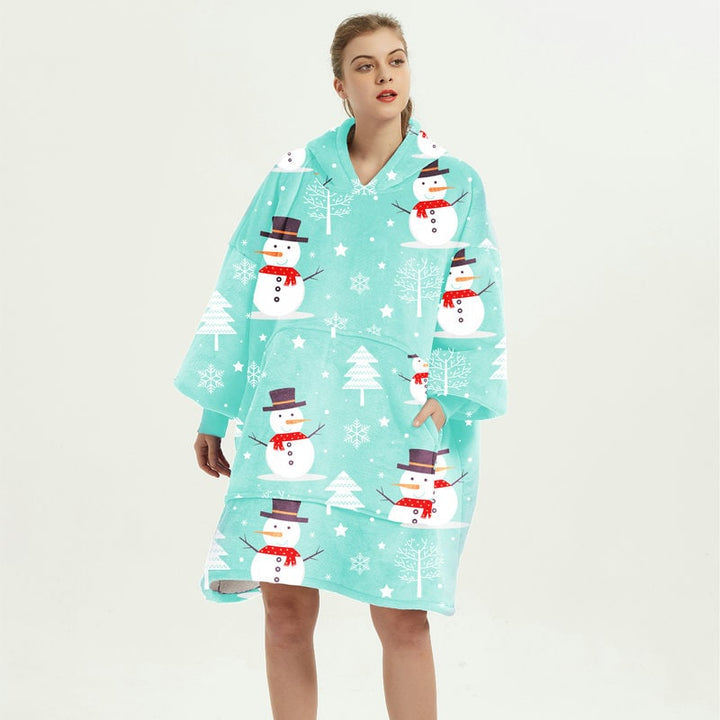Kramano™ Bluza-koc z podszewką sherpa w zabawne wzory, długa do kolan